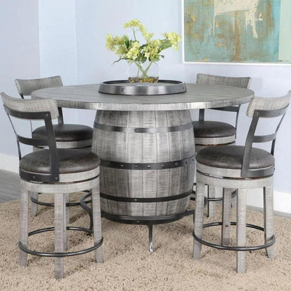 Grey Round Counter Barrel Table Set Barstools 5 PC Set-Dining Table Sets-Sunny D-LOOMLAN