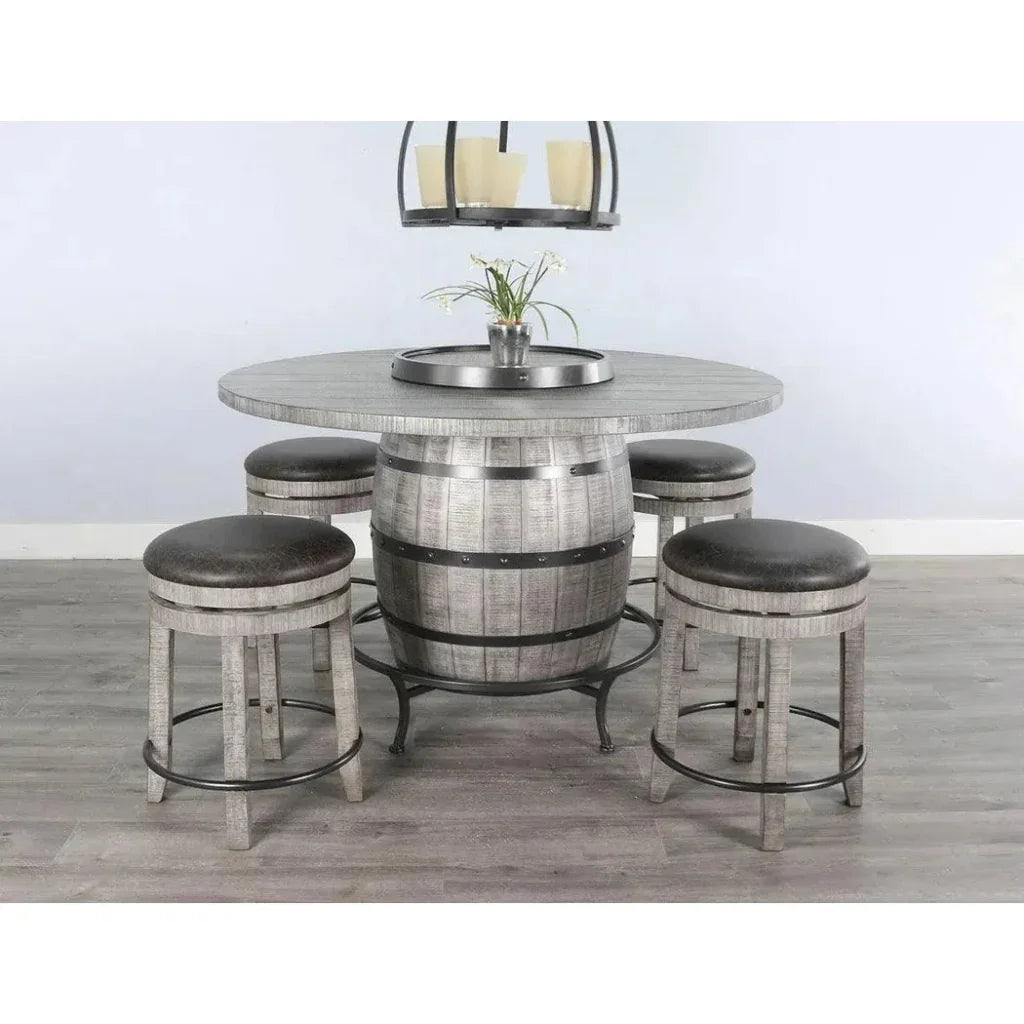 Grey Round Counter Barrel Table Set Stoolsout Backs-Dining Table Sets-Sunny D-LOOMLAN