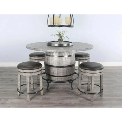 Grey Round Counter Barrel Table Set Stoolsout Backs-Dining Table Sets-Sunny D-LOOMLAN
