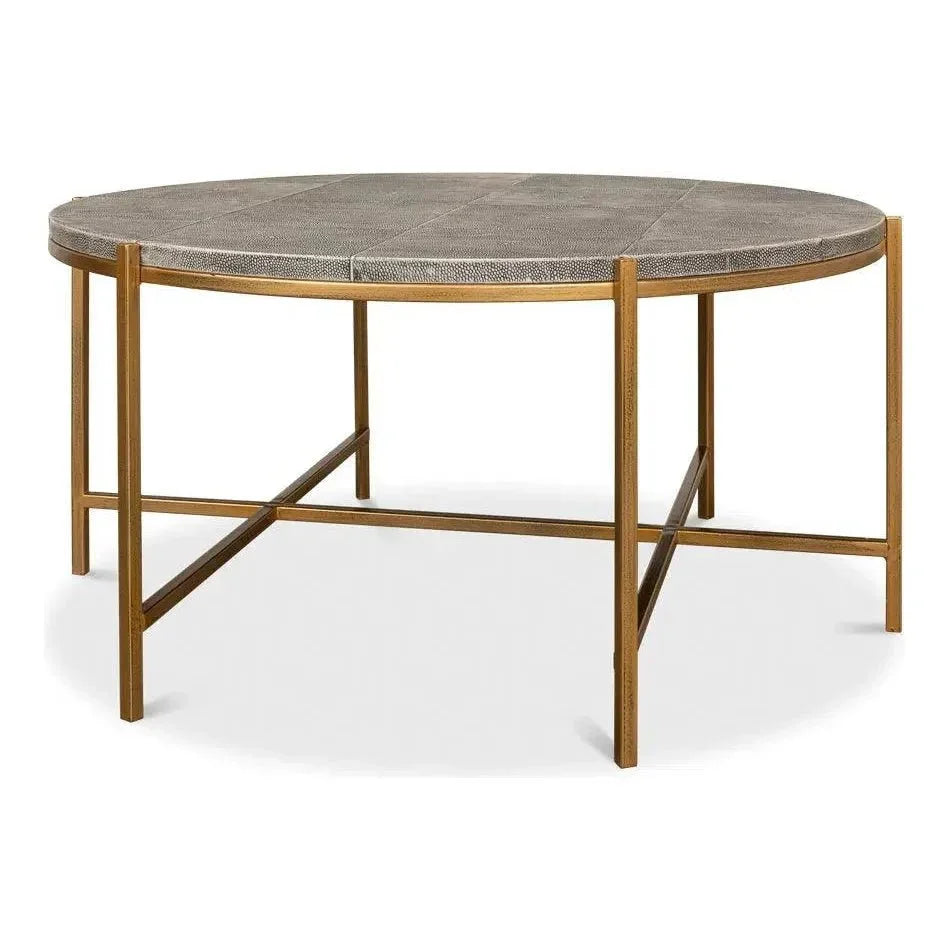 Grey Shagreen Leather Round Coffee Table - LOOMLAN - Sarreid - Coffee Tables
