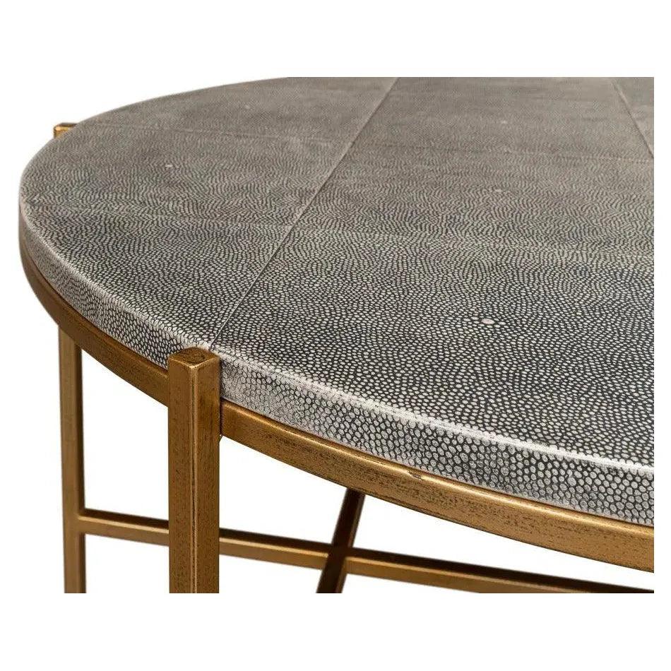 Grey Shagreen Leather Round Coffee Table - LOOMLAN - Sarreid - Coffee Tables