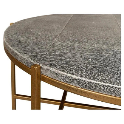 Grey Shagreen Leather Round Coffee Table - LOOMLAN - Sarreid - Coffee Tables