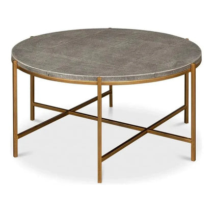 Grey Shagreen Leather Round Coffee Table - LOOMLAN - Sarreid - Coffee Tables