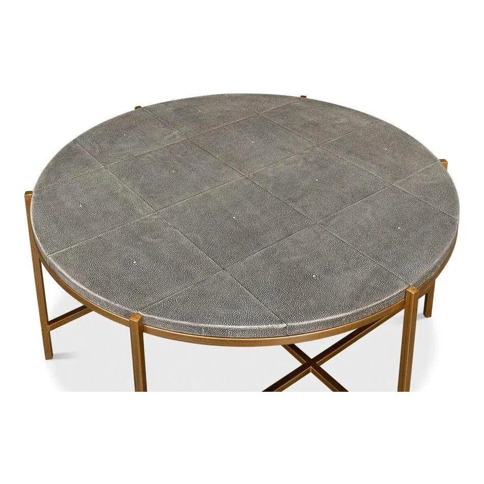Grey Shagreen Leather Round Coffee Table - LOOMLAN - Sarreid - Coffee Tables