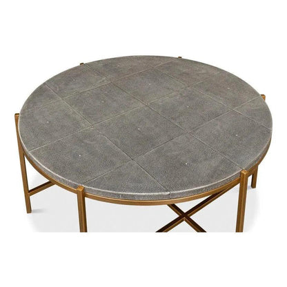 Grey Shagreen Leather Round Coffee Table - LOOMLAN - Sarreid - Coffee Tables