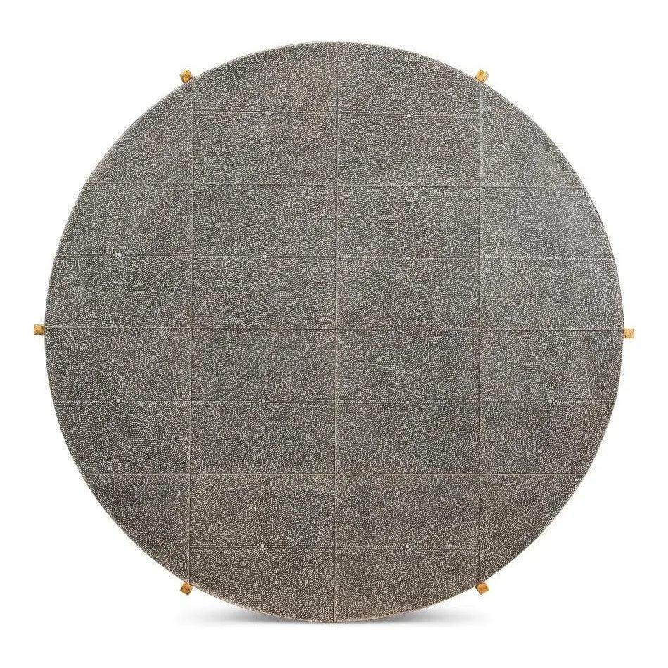 Grey Shagreen Leather Round Coffee Table - LOOMLAN - Sarreid - Coffee Tables