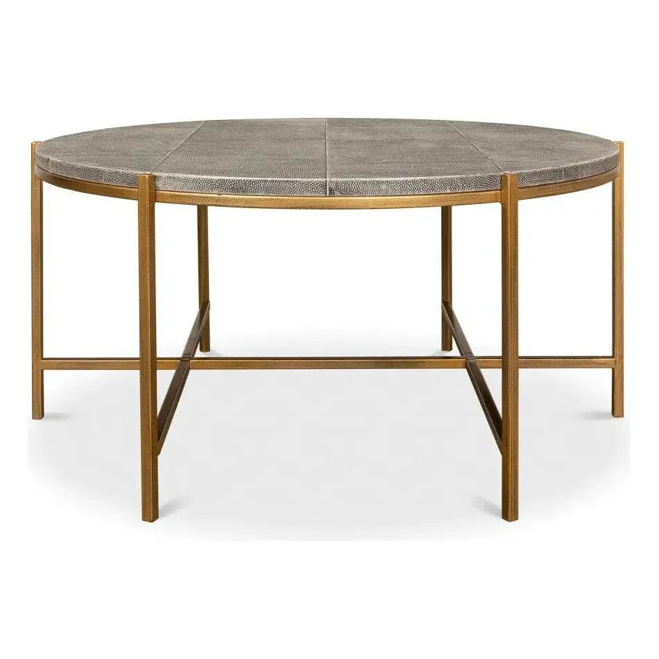 Grey Shagreen Leather Round Coffee Table - LOOMLAN - Sarreid - Coffee Tables