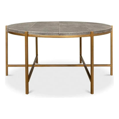 Grey Shagreen Leather Round Coffee Table - LOOMLAN - Sarreid - Coffee Tables
