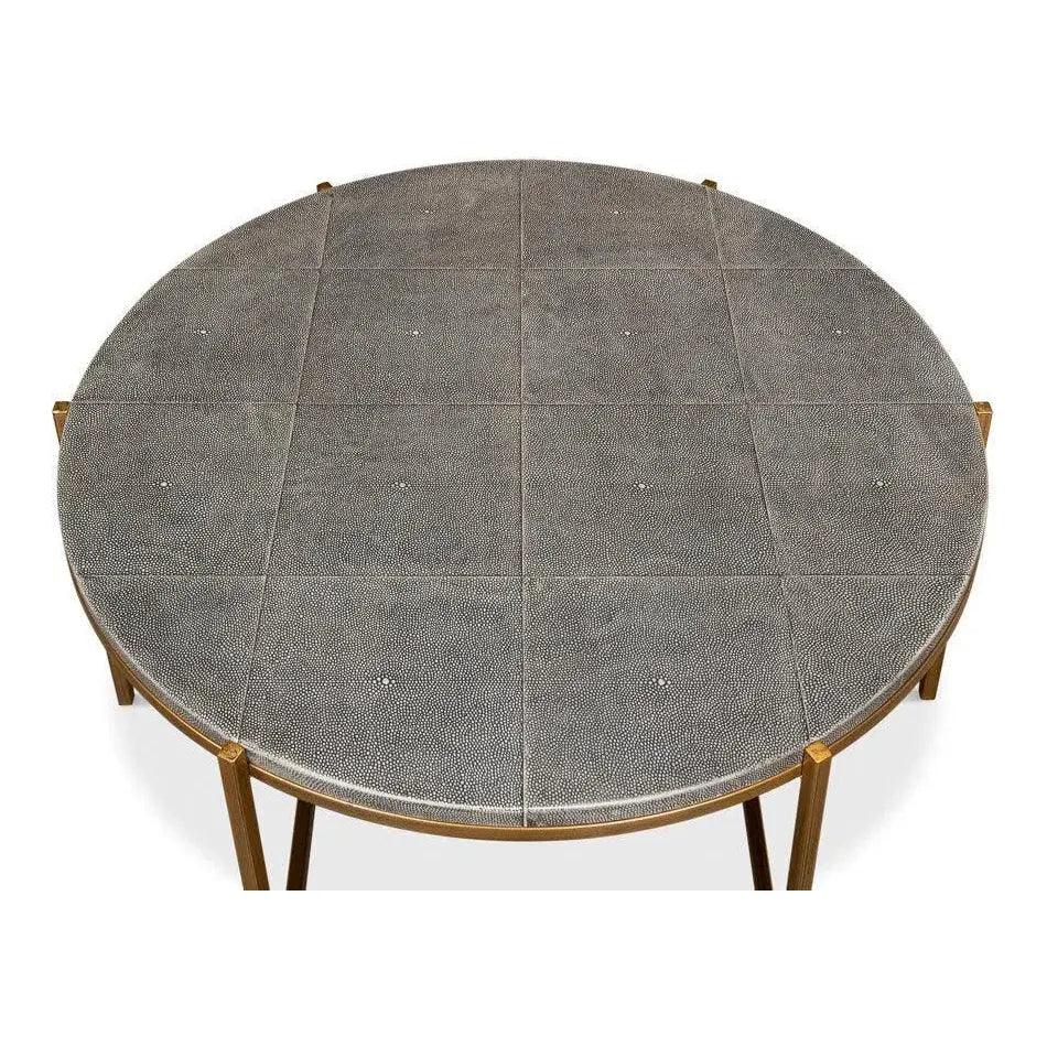Grey Shagreen Leather Round Coffee Table - LOOMLAN - Sarreid - Coffee Tables