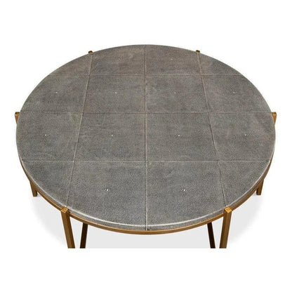 Grey Shagreen Leather Round Coffee Table - LOOMLAN - Sarreid - Coffee Tables