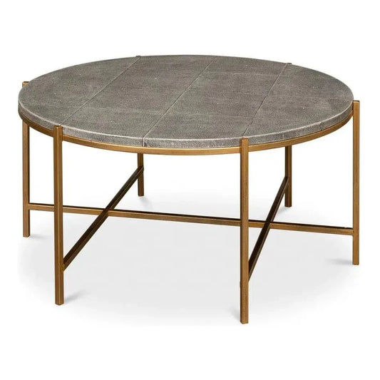 Grey Shagreen Leather Round Coffee Table - LOOMLAN - Sarreid - Coffee Tables