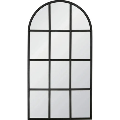 Grid Wooden Vertical Arched Floor Mirror-Floor Mirrors-Essentials For Living-LOOMLAN