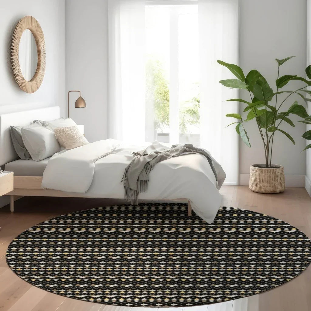 Gridora Black Washable Indoor - Outdoor Rug - LOOMLAN - LOOMLAN Rugs - Outdoor Rugs