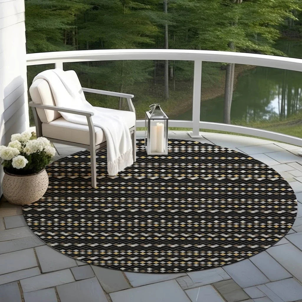 Gridora Black Washable Indoor - Outdoor Rug - LOOMLAN - LOOMLAN Rugs - Outdoor Rugs