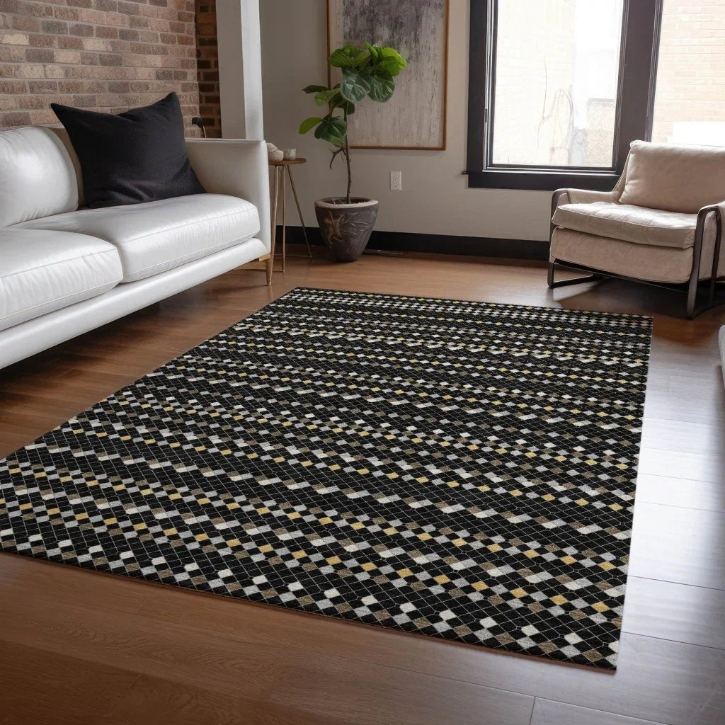 Gridora Black Washable Indoor - Outdoor Rug - LOOMLAN - LOOMLAN Rugs - Outdoor Rugs