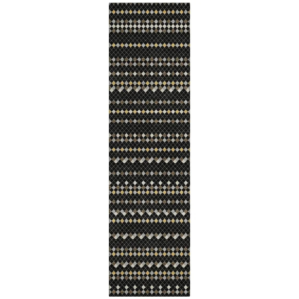 Gridora Black Washable Indoor - Outdoor Rug - LOOMLAN - LOOMLAN Rugs - Outdoor Rugs