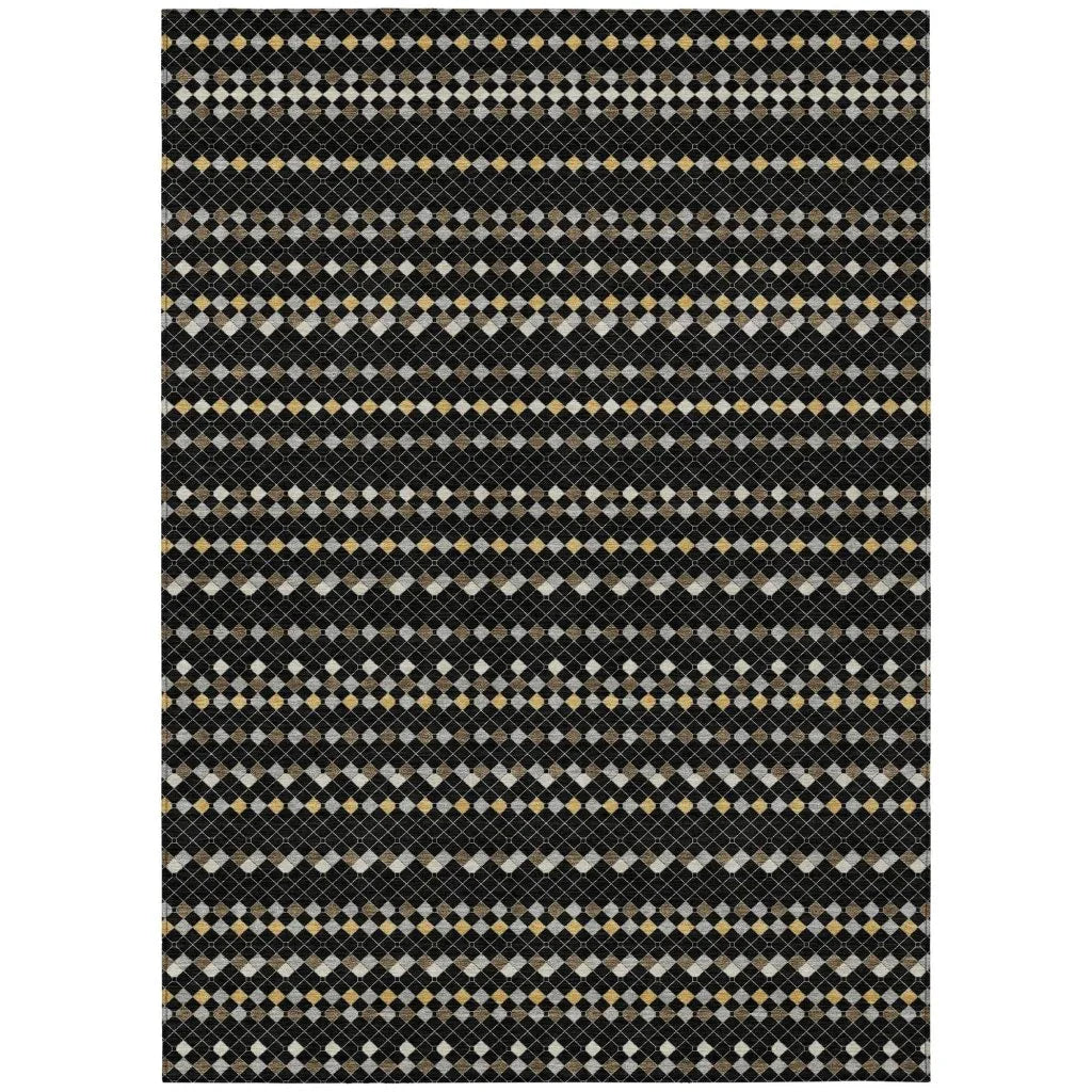Gridora Black Washable Indoor - Outdoor Rug - LOOMLAN - LOOMLAN Rugs - Outdoor Rugs