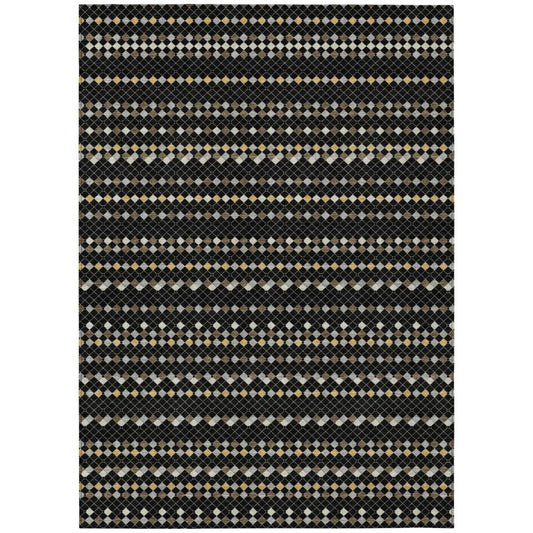 Gridora Black Washable Indoor - Outdoor Rug - LOOMLAN - LOOMLAN Rugs - Outdoor Rugs