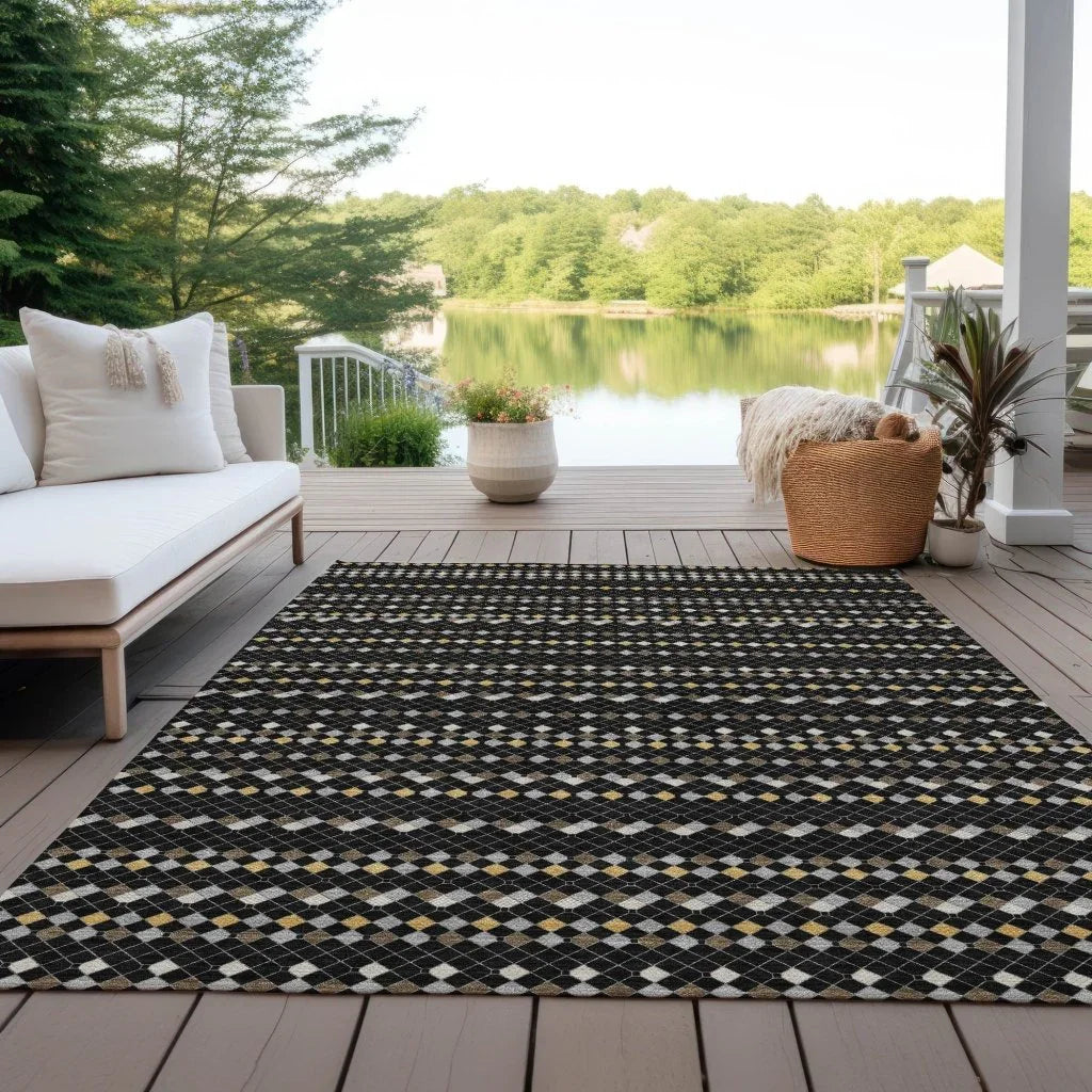 Gridora Black Washable Indoor - Outdoor Rug - LOOMLAN - LOOMLAN Rugs - Outdoor Rugs