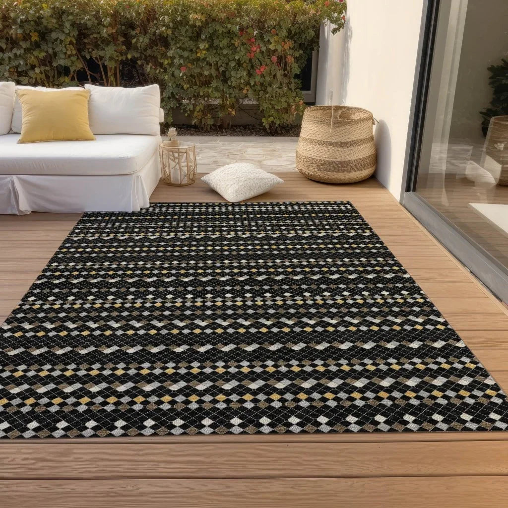 Gridora Black Washable Indoor - Outdoor Rug - LOOMLAN - LOOMLAN Rugs - Outdoor Rugs