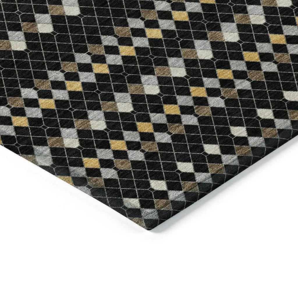 Gridora Black Washable Indoor - Outdoor Rug - LOOMLAN - LOOMLAN Rugs - Outdoor Rugs