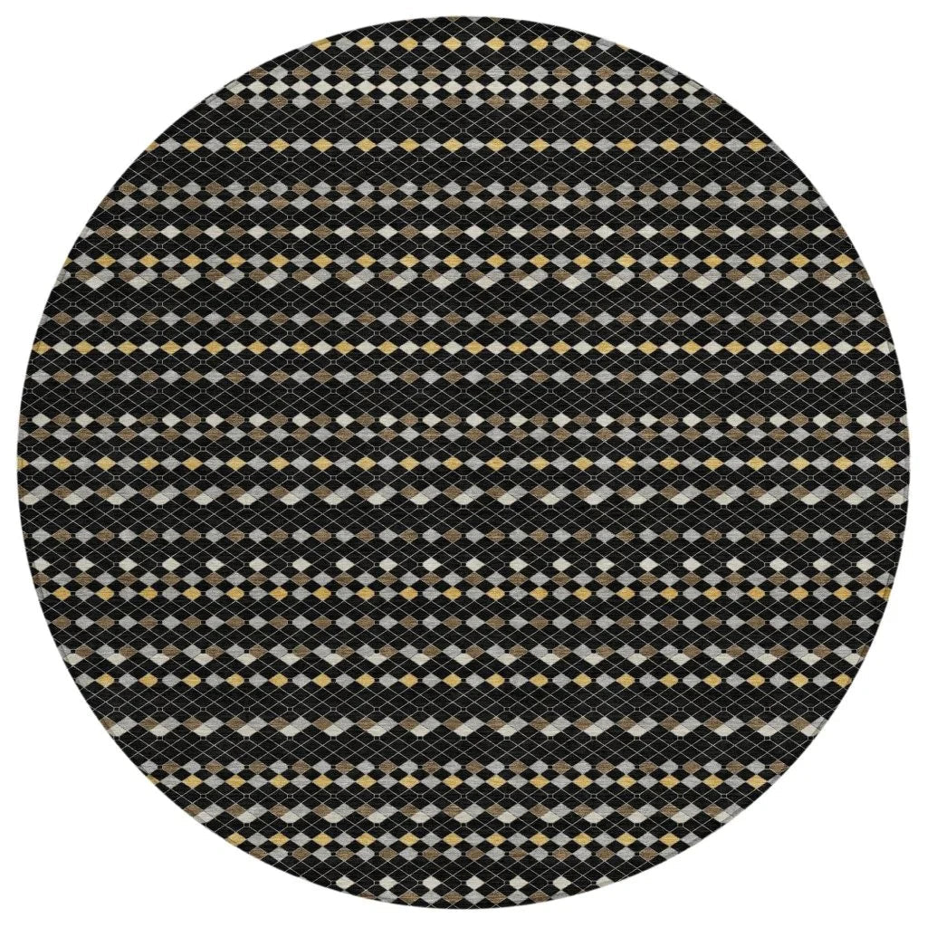 Gridora Black Washable Indoor - Outdoor Rug - LOOMLAN - LOOMLAN Rugs - Outdoor Rugs