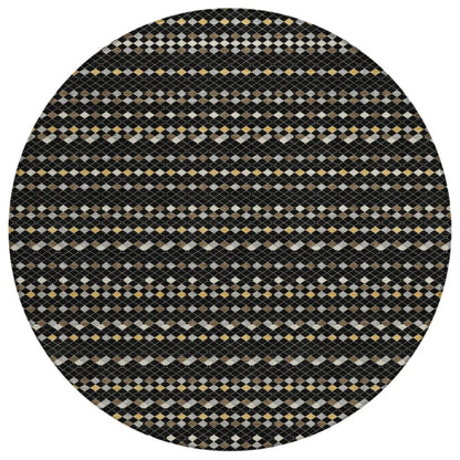 Gridora Black Washable Indoor - Outdoor Rug - LOOMLAN - LOOMLAN Rugs - Outdoor Rugs