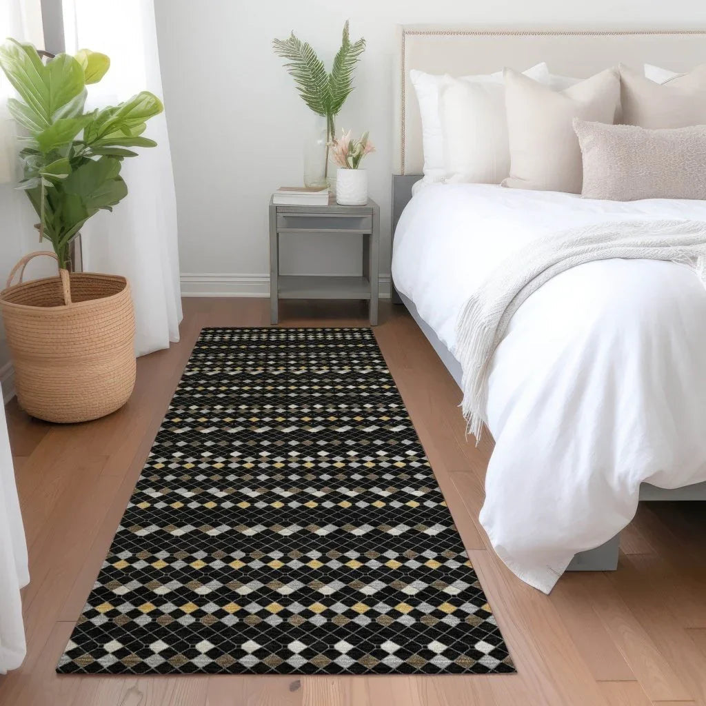 Gridora Black Washable Indoor - Outdoor Rug - LOOMLAN - LOOMLAN Rugs - Outdoor Rugs