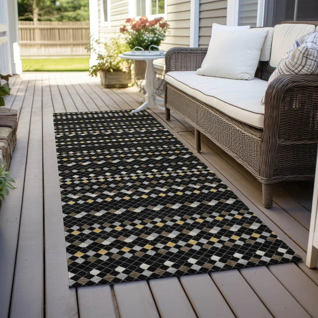 Gridora Black Washable Indoor - Outdoor Rug - LOOMLAN - LOOMLAN Rugs - Outdoor Rugs