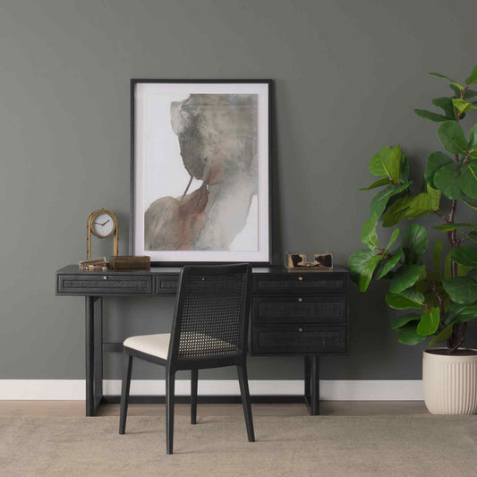 Grier Five Drawers Wooden Black Office Desk