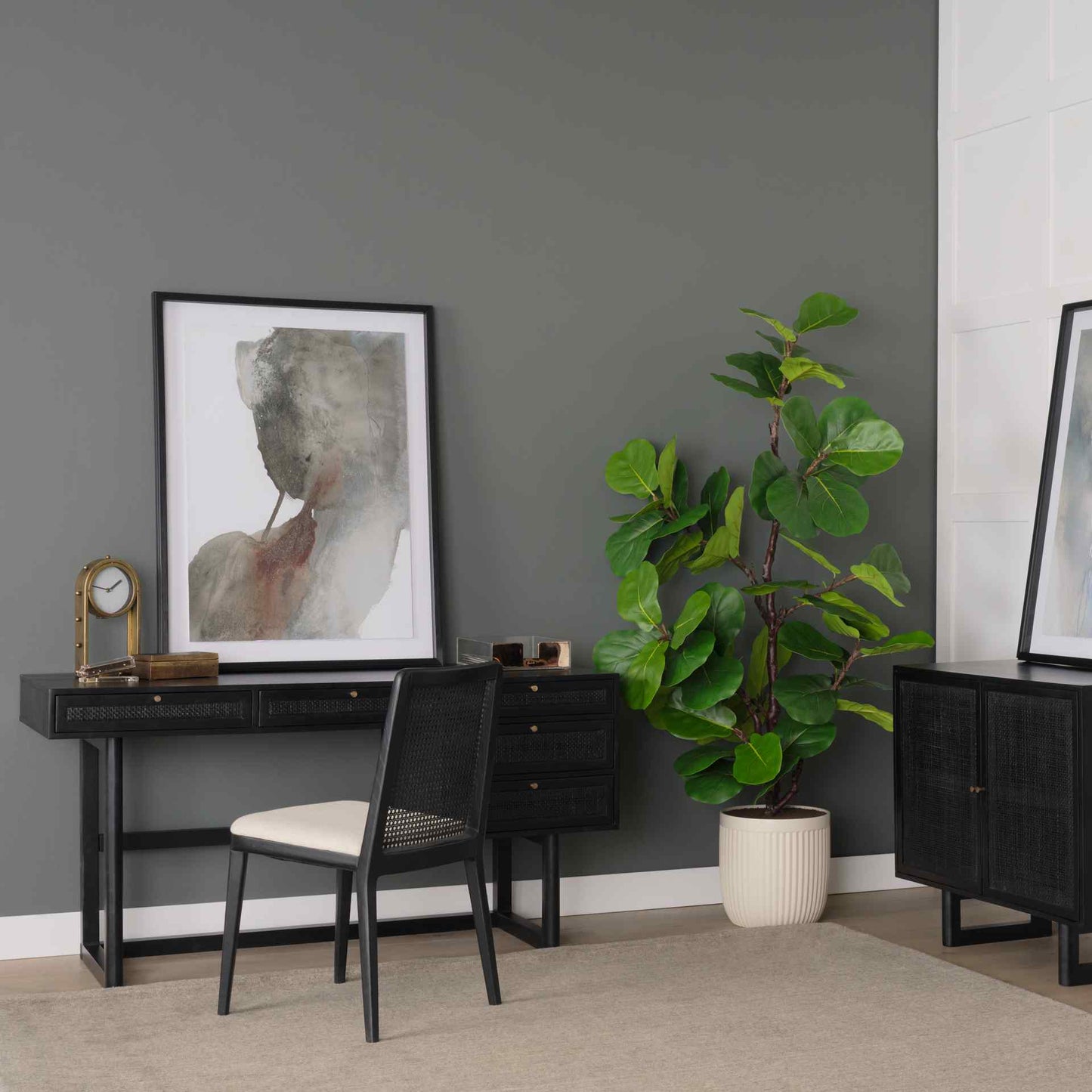 Grier Five Drawers Wooden Black Office Desk