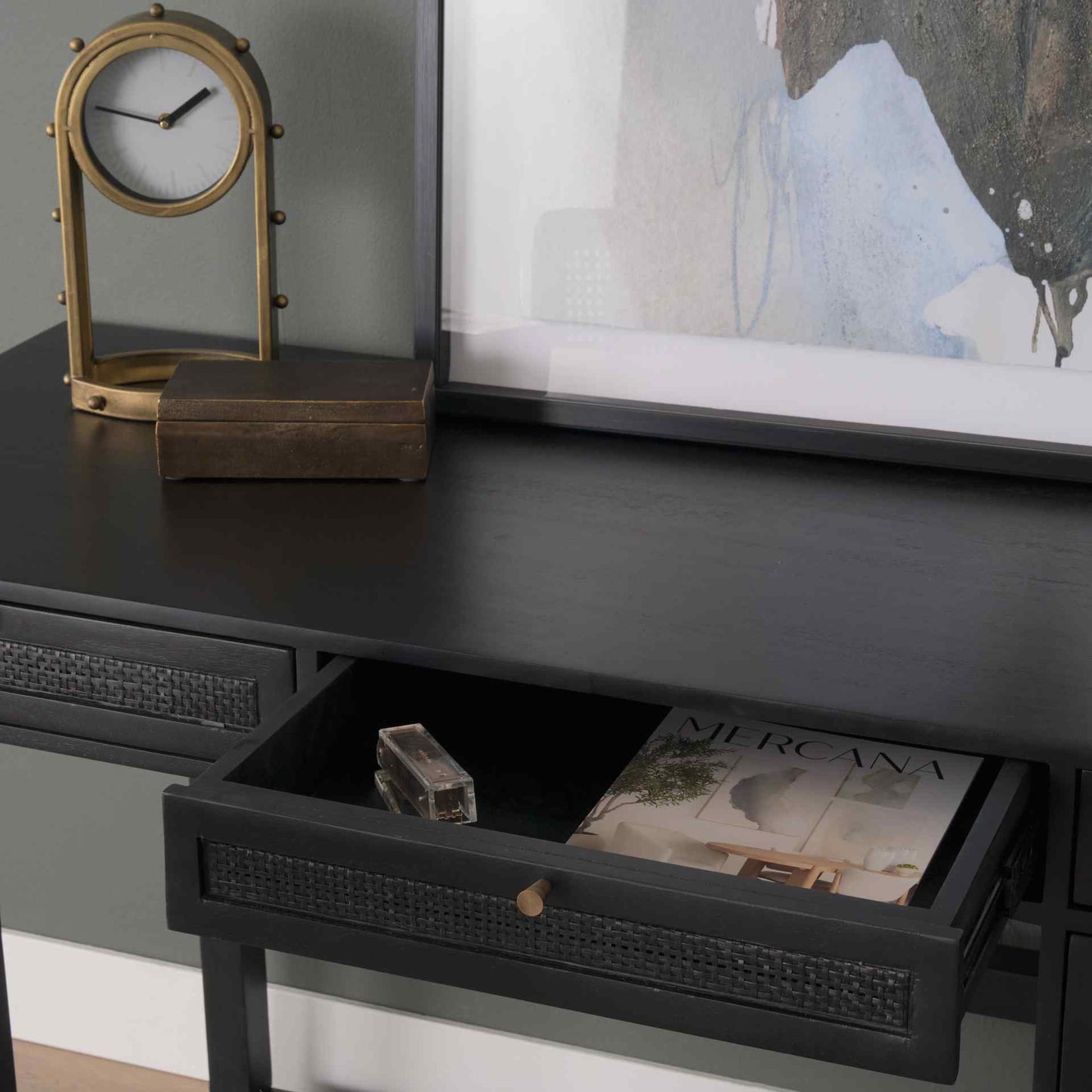 Grier Five Drawers Wooden Black Office Desk