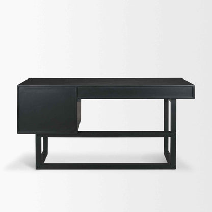 Grier Five Drawers Wooden Black Office Desk