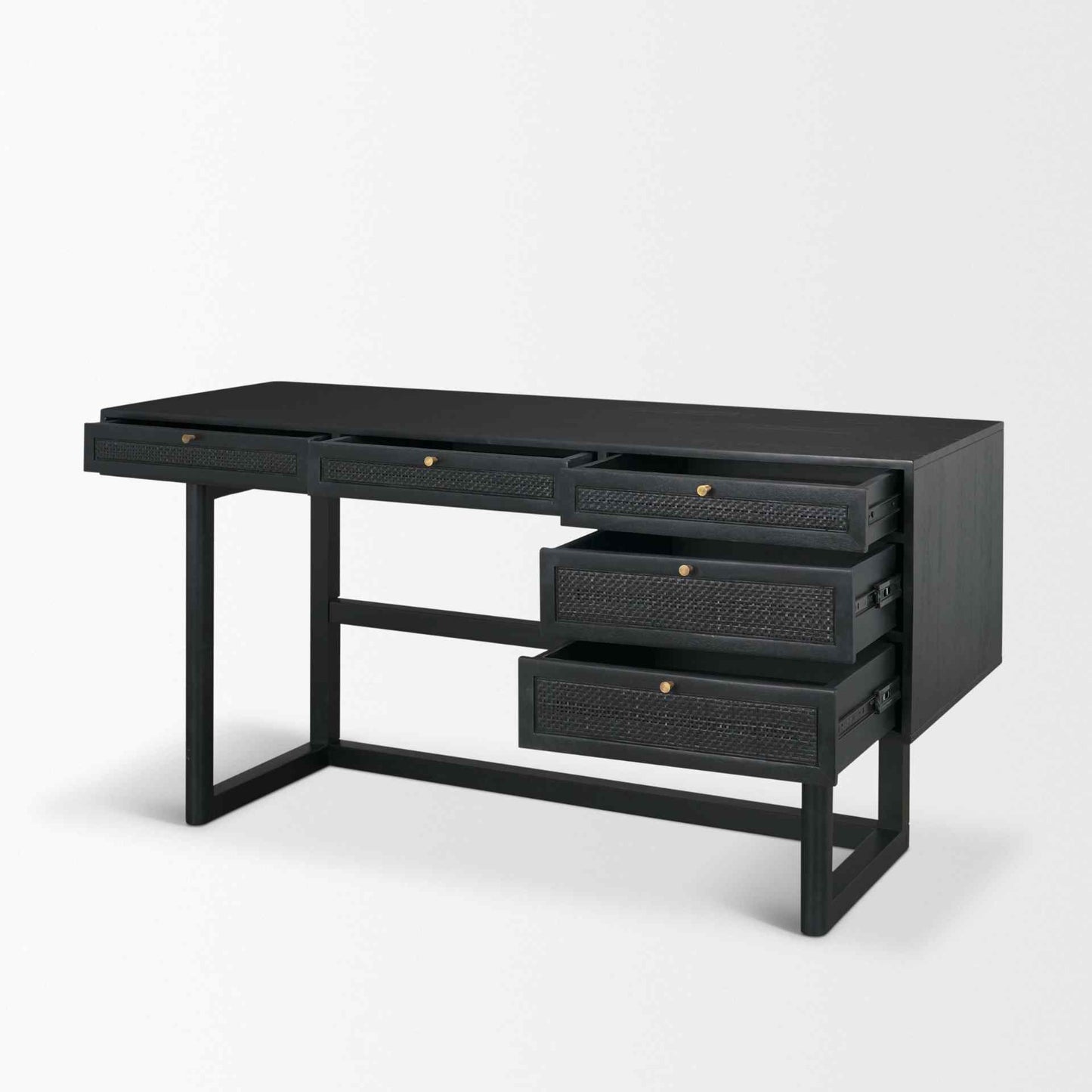 Grier Five Drawers Wooden Black Office Desk