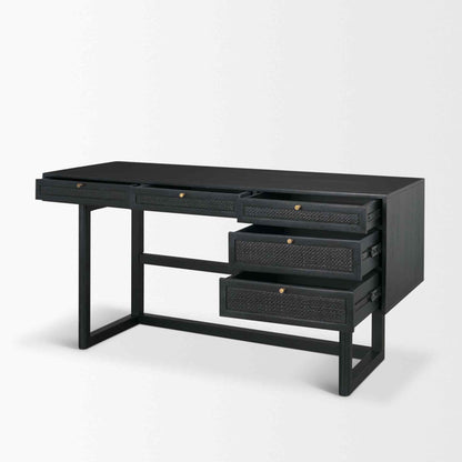 Grier Five Drawers Wooden Black Office Desk