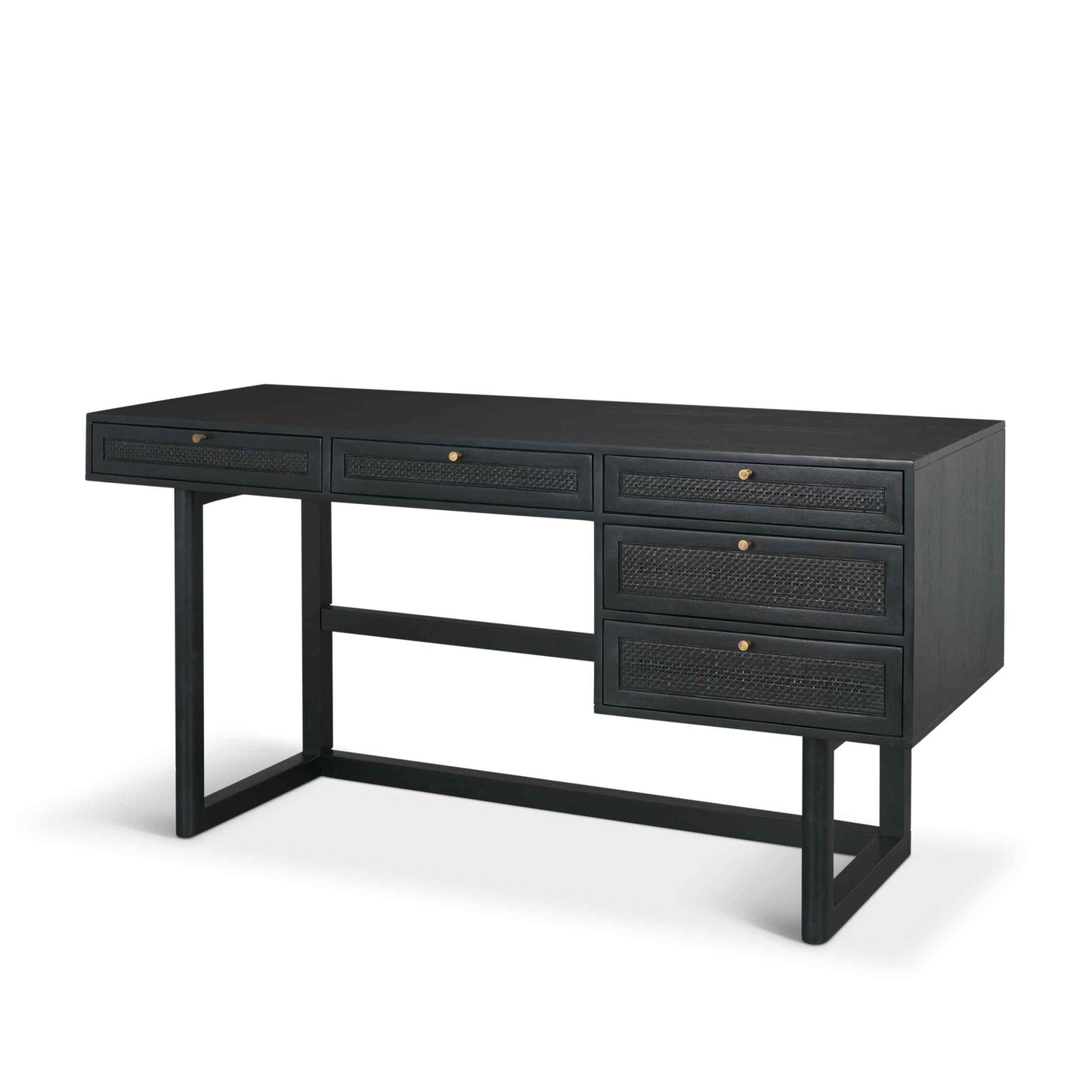 Grier Five Drawers Wooden Black Office Desk