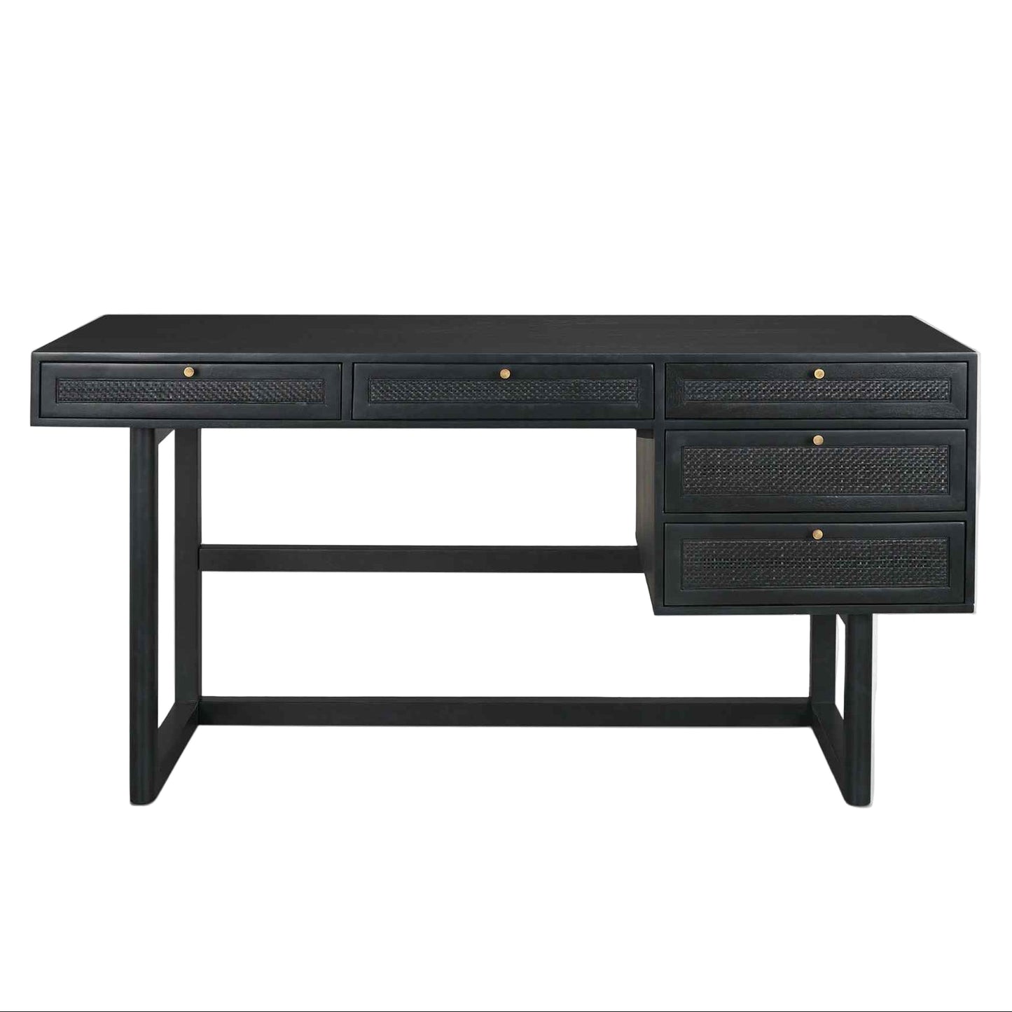 Grier Five Drawers Wooden Black Office Desk