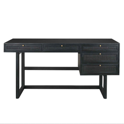Grier Five Drawers Wooden Black Office Desk