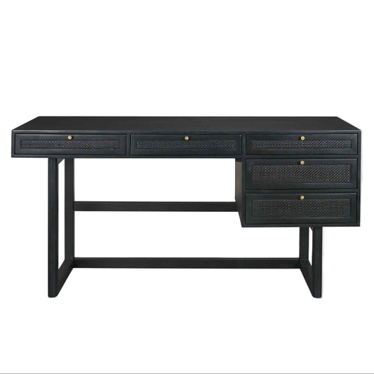 Grier Five Drawers Wooden Black Office Desk