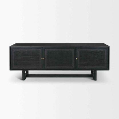 Grier Three Doors Wooden Black Media Console