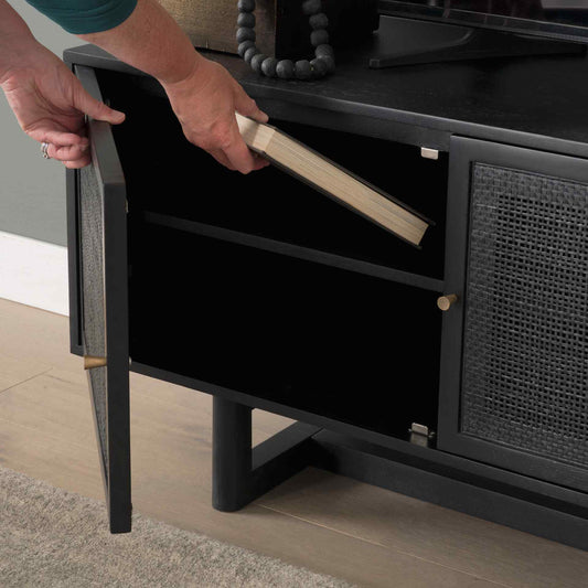 Grier Three Doors Wooden Black Media Console