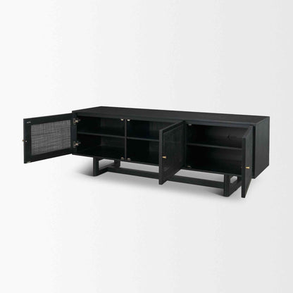 Grier Three Doors Wooden Black Media Console