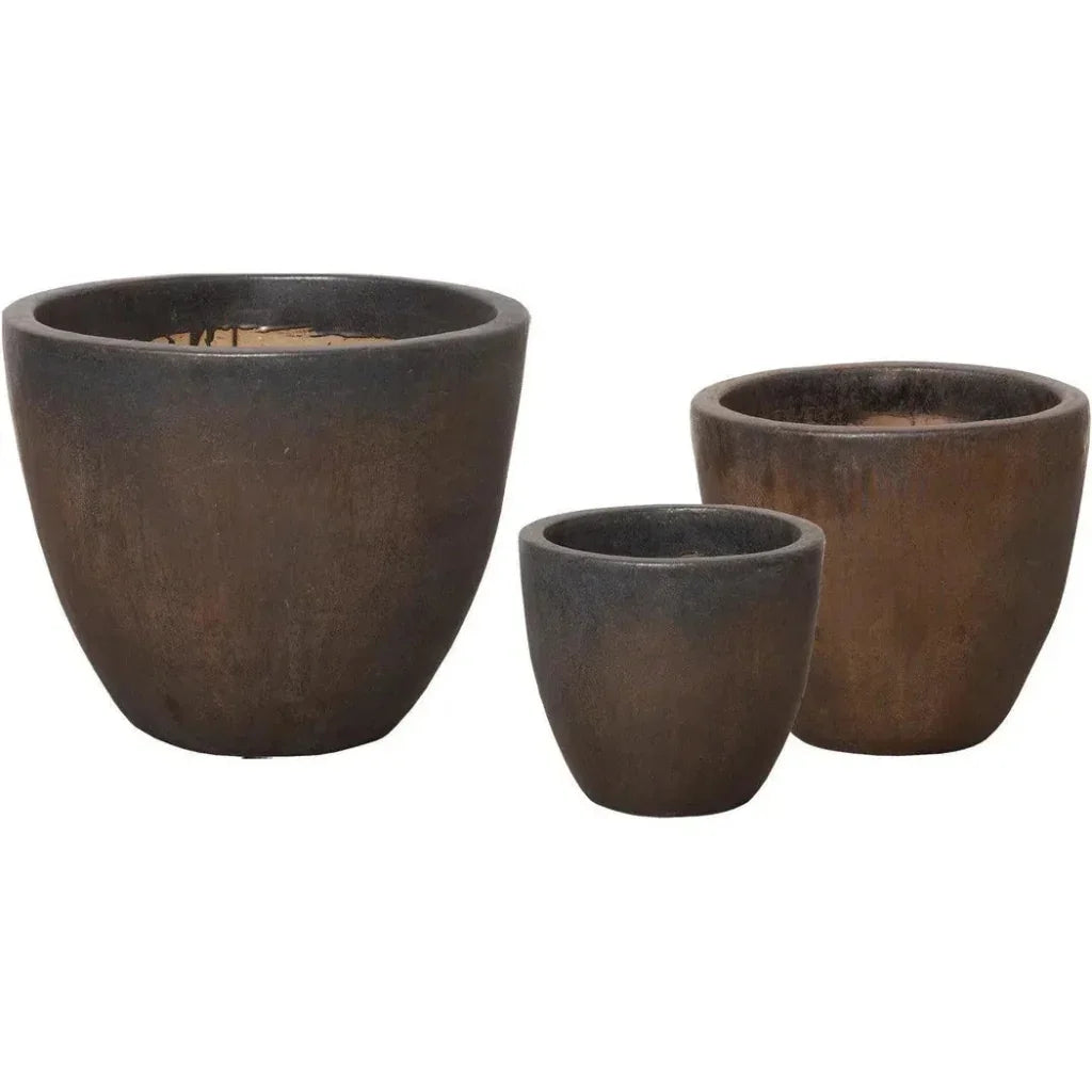 Gunmetal Ceramic Round Pot - LOOMLAN - Planters