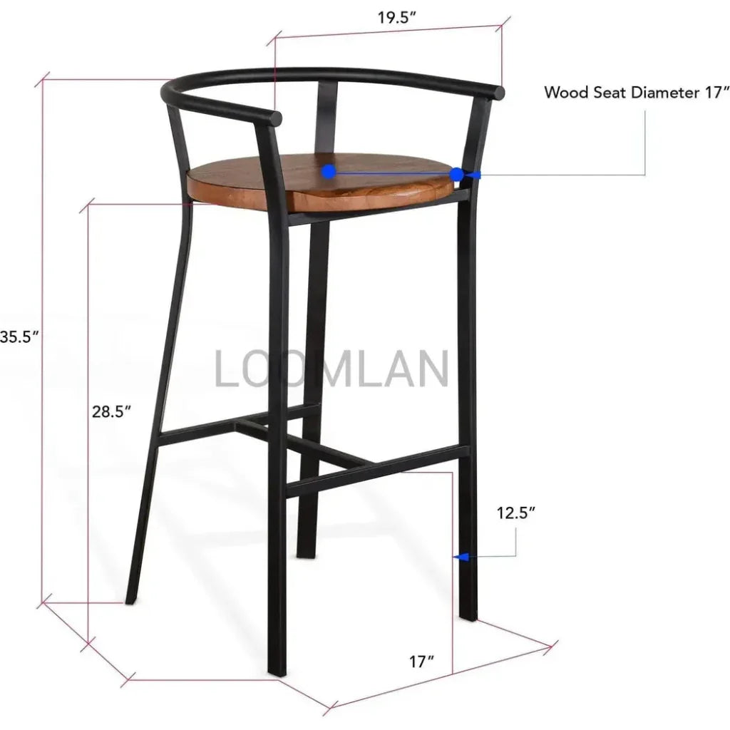 H Bar Height Barstool Wood Seat - LOOMLAN - Sunny D - Bar Stools