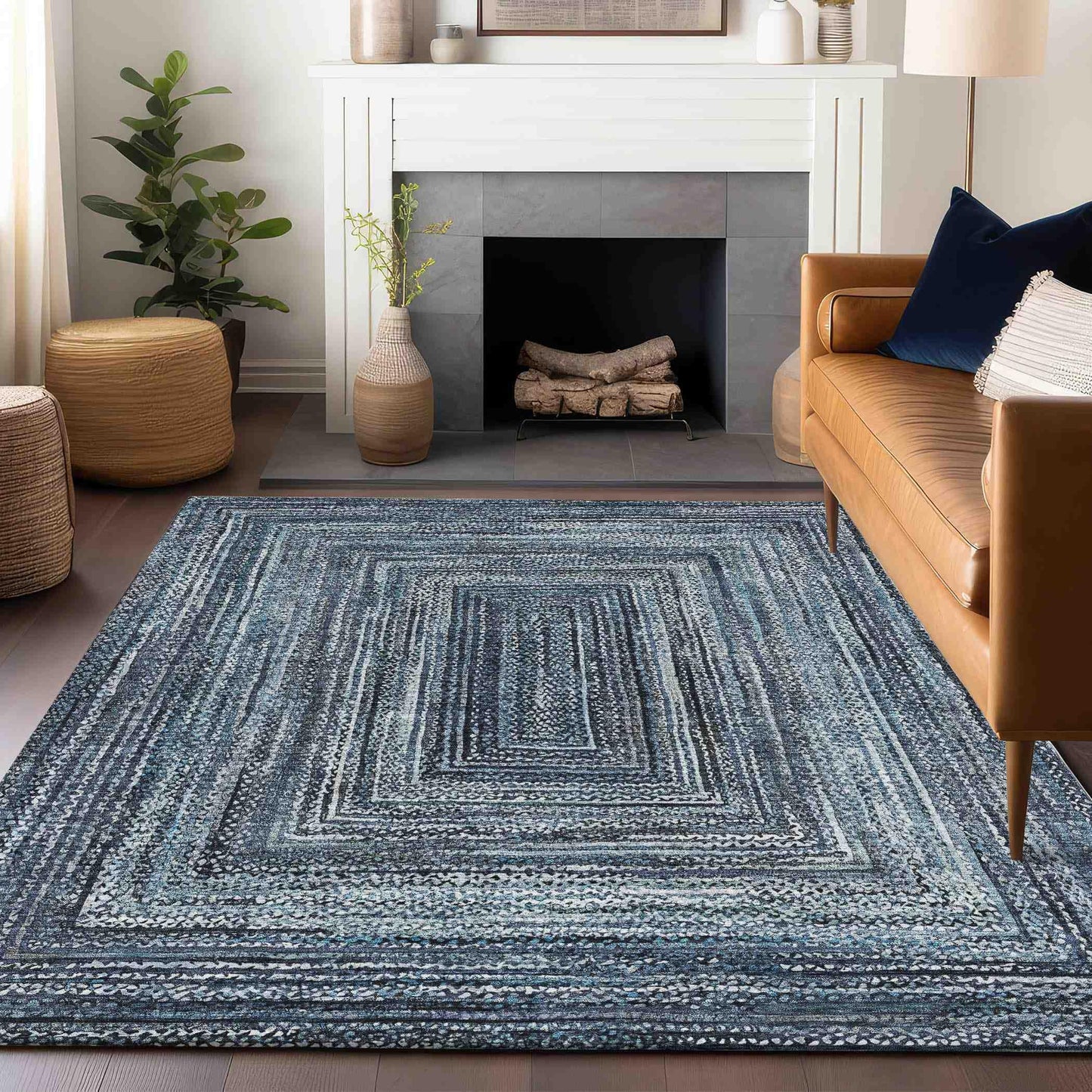 Haelanor Blue Washable Indoor-Outdoor Rug