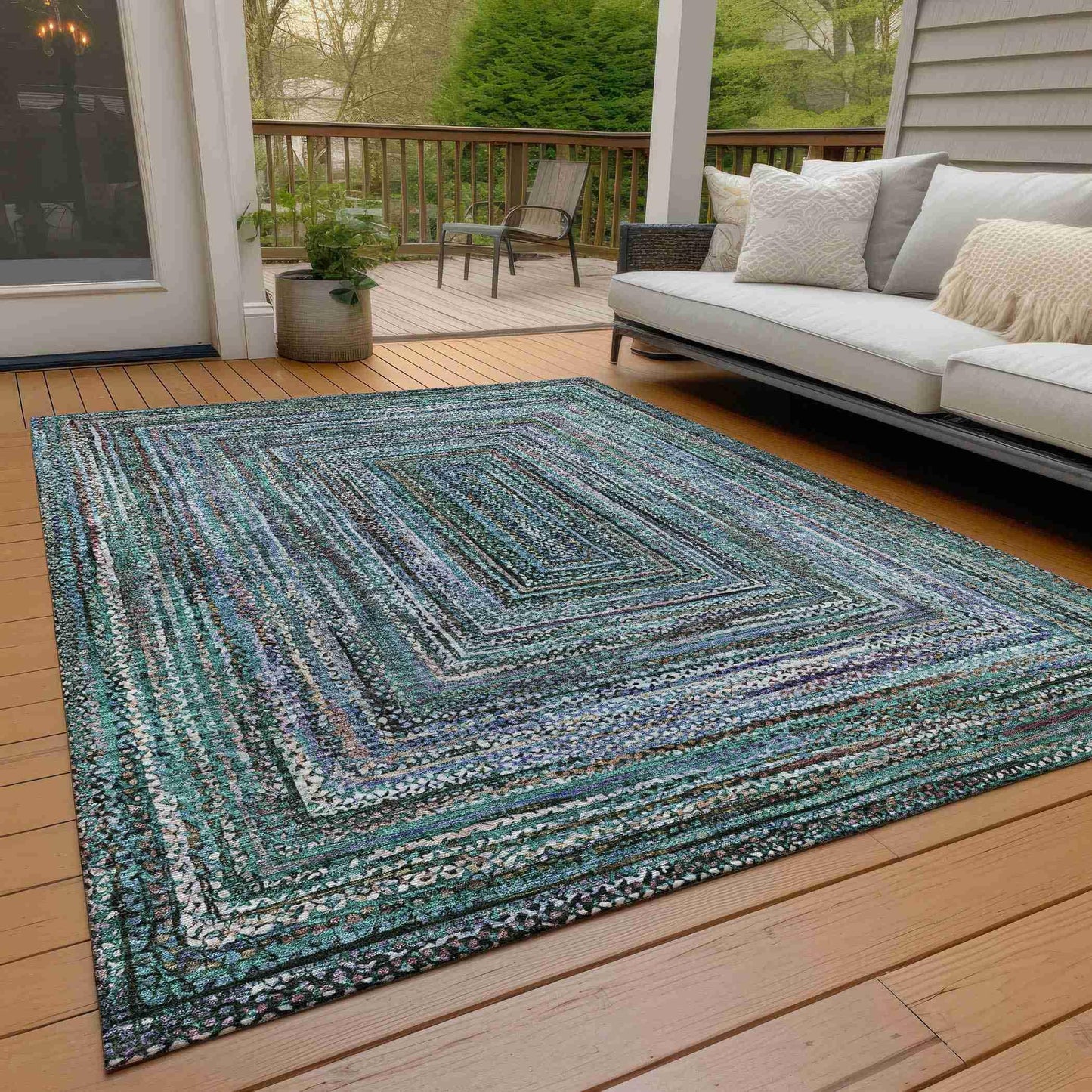 Haelanor Teal Washable Indoor-Outdoor Rug