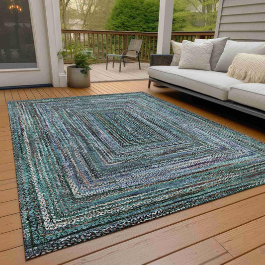 Haelanor Teal Washable Indoor-Outdoor Rug
