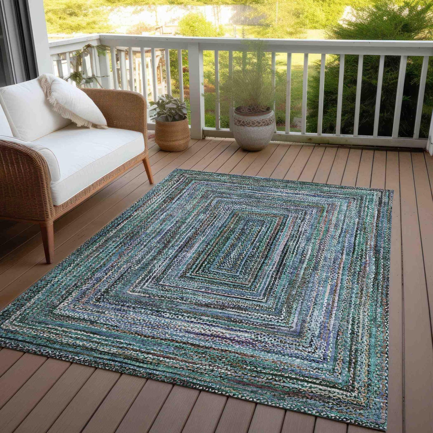 Haelanor Teal Washable Indoor-Outdoor Rug