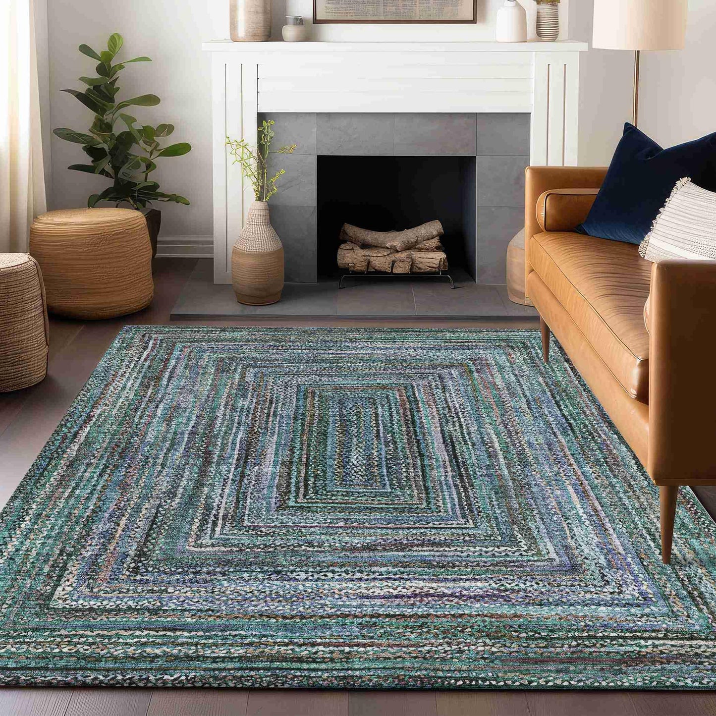 Haelanor Teal Washable Indoor-Outdoor Rug