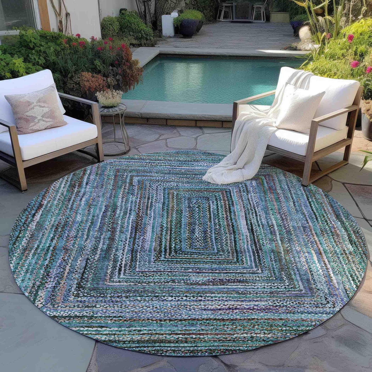 Haelanor Teal Washable Indoor-Outdoor Rug